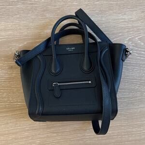 Celine Luggage Tote Bag Leather Size Nano Black Silver